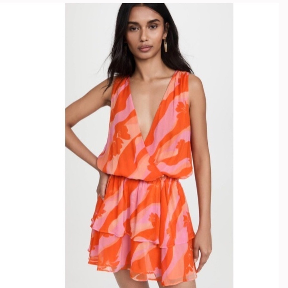 Ramy Brook Orange and Pink Printed Mini Dress